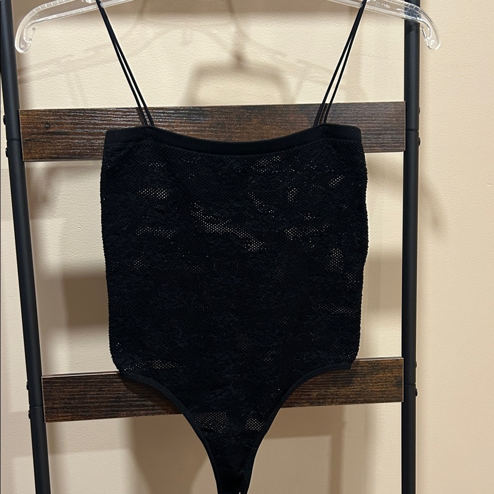 Urban Outfitters Black Floral Lace Mesh Bodysuit